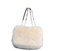 ATEUXOL Fluffy Tote Bag Winter Women's Bright Color Large-capacity Plush Shoulder Bag Faux Fur Underarm Furry Tote Handbag(Beige)