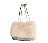 ATEUXOL Fluffy Tote Bag Winter Women's Bright Color Large-capacity Plush Shoulder Bag Faux Fur Underarm Furry Tote Handbag(Khaki)