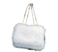 ATEUXOL Fluffy Tote Bag Winter Women's Bright Color Large-capacity Plush Shoulder Bag Faux Fur Underarm Furry Tote Handbag(White)