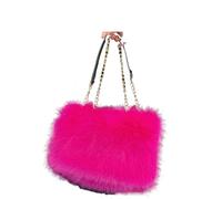 ATEUXOL Fluffy Tote Bag Winter Women's Bright Color Large-capacity Plush Shoulder Bag Faux Fur Underarm Furry Tote Handbag(Rose)