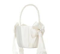 ATEUXOL Ring Pillow Cushion Flower Basket Ring Bearer Pillow Set Romantic Satin Bow Pearls For Wedding Ceremony Party Decor(Flower basket)
