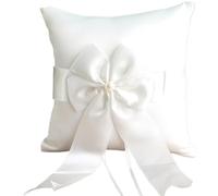 ATEUXOL Ring Pillow Cushion Ring Bearer Pillow and Flower Basket Set for Wedding, White Satin Cushion Pearl Handle Baskets(Ring pillow)