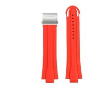 ATEUXOL Rubber Watch Strap Diving Water Sports Watch Belt Strap Men Fluoro Rubber Waterproof Watchband 24-12mm Convex Silicone(Red Silver Buckle)