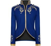 ATEUXOL Vintage Costume Men Men's Vintage Jacket Coat Embroidery Zip Up Stand Collar Prince King Cosplay Costume Blazera Coats(Blue,XXL)