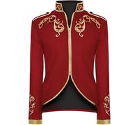 ATEUXOL Vintage Costume Men Men's Vintage Jacket Coat Embroidery Zip Up Stand Collar Prince King Cosplay Costume Blazera Coats(Red,S)