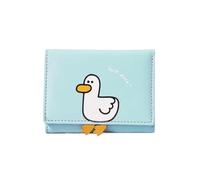 ATEUXOL Women's Wallet Women's PU Leather Wallet | Short Foldable Cash Clip with Cartoon Luck Duck Design and Card Holder(Blue)