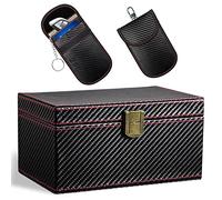 AtfArt Large Faraday Box + 2 Pouch Carbon Fiber Signal Protector with Hook for Car Keys and Key Fob Signal Blocking