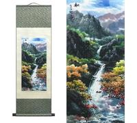 AtfArt Silk Scroll Painting, Asian Wall Decor, Autumn Landscape, 36.2x12in