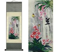 AtfArt Silk Scroll Painting, Asian Wall Decor, Orchid Flower, 36.2x12in | Elegant Orchid Flower Art, Traditional Chinese Scroll for Living Room, Bedroom, Office Decor