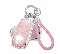 ATFIGII Car Key Case Compatible with Mercedes C E S Class GLC X254 C220 GLC300 W206 W223 S500 S560 S580 EQS EQE Key Case Cover TPU Protection Key Fob 3 Buttons B Pink