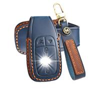ATFIGII Key Case Compatible with Mercedes A B C E Class MB GLA GLB GLC CLA 180 250 W205 W177 W213 W247 C300 E300 E400 Car Key Case Leather Protection Key Cover 4 Buttons Blue