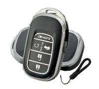 ATFIGII Key Fob Cover Compatible with Honda HRV CRV LX for Civic Si Type R Sport Touring Hatchback 2022-2026 Protector TPU Case Holder with Little Lanyard 5 Buttons Silver Black