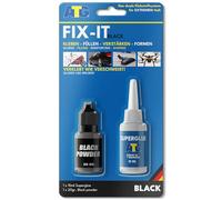ATG FIX IT 2 Part Super Glue with Black Filler Powder - Industrial Gap Filling Liquid Weld Adhesive Kit for Plastic, Metal, Glass, Wood, Porcelain - Waterproof Heat Resistant up to 150°C - 10ml + 20g