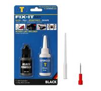 ATG FIX IT Plastic Weld Super Glue with Black Filler Powder - Strong CA Glue for Metal, Glass, Ceramic & Wood - Plastic Repair Kit for Cracks & Gaps, 10 ml + 20 g, Waterproof, Heat Resistant 150°C