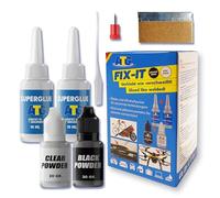 ATG Fix It Super Glue Extra Strong 2 x Power Glue with Black and Transparent Granules 10 Pieces Adhesive for Plastic (Plastic), Glass, Porcelain, Metal and Wood