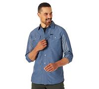 ATG Men's Long Sleeve Mixed Material Shirt Button, Vintage Indigo, XXL