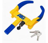 ATG Parking Clamp with Safety Lock & 3 Keys - Wheel Clamp for Car, Motorhome & Trailers - Anti-Theft Hardened Steel - Wheel Clamp for 18-30 cm Tyre Width (Yellow/Blue)