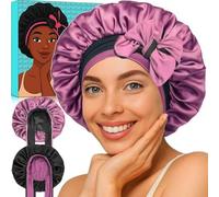 Atgdluk® Reversible Silk Bonnet for Sleeping Women - Double Layer & Color Satin Bonnet, Adjustable Hair Cap for Curly & Textured Hair (Rose Pink & Black)