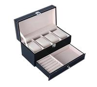 ATGQBCF Earring Jewellery Box Leather Surface Watch Storage Organizer 4 Slots Shockproof Watches Holder Box Waterproof Wooden Case Display Ring Box(Type-A)