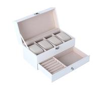 ATGQBCF Earring Jewellery Box Leather Surface Watch Storage Organizer 4 Slots Shockproof Watches Holder Box Waterproof Wooden Case Display Ring Box(Type-B)