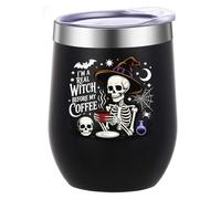 ATHAND Gothic Witch Wine Tumbler,Spooky Wine Tumblers,12 Oz Stainless Steel Insulated Wine Mug,Gifts for Women,Men