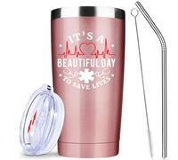 ATHAND Greys AnatGreys Anatomy Stainless Steel Tumbler with Lid Straw 20oz - Save Lives Rose Gold Vacuum Insulated Tumbler Coffee Cup Double Wall Large Travel Mug-Birthday Gifts For Doctor Nurse,1 Pcs