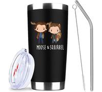 ATHAND Supernatural Merchandise Gifts Sam & Dean Moose & Squirrel Insulated Tumbler Cups Coffee Wine Mug With Lid Straw 20 OZ - Gifts Ideas for TV Show Fan,Friends, Family and Your Soul Mates (Black)