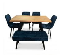 Athath Dining Table And 4 Chairs Set With Bench, Set Of Dining Table And 4 Velvet Chairs And Bench, Dining Set Furniture