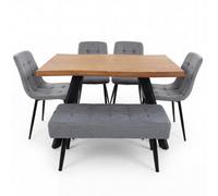 Athath Dining Table And Chairs Set With 4 Velvet Chairs With Bench, Set Of Dining Table And 4 Velvet Chairs And Bench