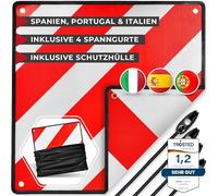 ATHELON® 3-in-1 Warning Sign for Italy, Spain & Portugal - Reflective Warning Sign Including 4 x Tie Down Straps & Protective Cover - High-Quality Italy Warning Sign for Bicycle Carriers & Motorhomes