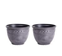Athena Antique Stone Effect Planter Grey Mediterranean Style Garden Pot Frost Weather Resistant Indoor Outdoor Durable Decorative Plant Pot (Planter x2)