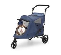 Athena Collection 3 Wheels Pet Stroller Fabric Dog Cart Dog Stroller for Large Dogs 55 Lbs Pet Stroller with Mesh Windows, Zipper Back Pocket, Safety Tether, Angle Adjustable Handlebar, Navy Blue