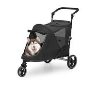 Athena Collection 3 Wheels Pet Stroller Fabric Dog Cart Dog Stroller for Large Dogs 55 Lbs Pet Stroller with Mesh Windows, Zipper Back Pocket, Safety Tether, Angle Adjustable Handlebar, Black