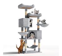 Athena Collection Cat Tree Tower, Modern 58 Inch Tall Cat Tree Claimbing Tower with Scratching Post 2 Condo 3 Hammocks Multi-Level Activity Platform and Playing Ball for Indoor Large Adult, Grey