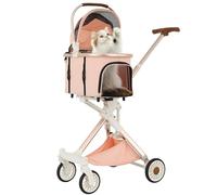 Athena collection Dog Stroller for Small Dogs,One-Hand-Fold Pet Stroller with Detachable Carrier,Lightweight Cat Stroller up to 22lbs(Soft Pink)