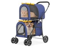 Athena Collection Double Pet Stroller with 2 Detachable Carrier Bag, Foldable Dog Strollers for Small Medium Dog Cat Strollers for 2 Cats with Safety Rope, Lockable Wheels, Pocket for Travel, Yellow