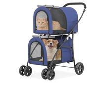 Athena Collection Double Pet Stroller with 2 Detachable Carrier Bag, Foldable Dog Strollers for Small Medium Dog Cat Strollers for 2 Cats with Safety Rope, Lockable Wheels, Pocket for Travel, Blue