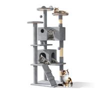 Athena Collection Modern Cat Tree Tower, 60 Inch Tall Cat Tree Climbing Tower with Scratching Post 2 Condo Multi-Level Activity Center and Playing Ball for Indoor Large Adult, Light Grey