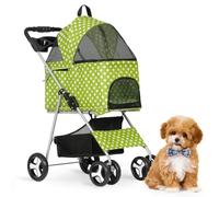 Athena collection Pet Stroller for Small/Medium Dogs and Cats,3 in 1 Foldable Dog Stroller with Removable Carrier up to 33lbs(Lawn Green Polka Dots)