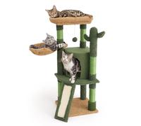 Athena Collection Small Cat Tree Tower with Scratching Post, 42 Inch Modern Cute Cat Tree Condo with Cozy Perch Basket Hanging Ball Climbing Ramp for Kittens Indoor Climbing, Green