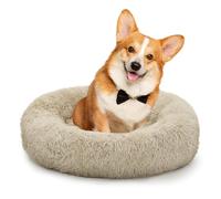 Athena Collection Washable Dog Bed Medium Size Dog, Cat Bed for Indoor Cats, 31 Inches Fluffy Faux Fur Round Pet Bed Calming Cozy Soft Warming Donut for Medium Puppy Kitten, Beige