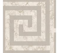 Athena Marble Wallpaper by Debona - Greek Key Glitter Metallic in Cream, Gold & Silver (WL-4019)