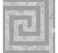 Athena Marble Wallpaper Debona Greek Key Glitter Metallic Grey Gold Silver