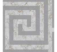 Athena Marble Wallpaper Greek Key Glitter Metallic Grey Gold Silver
