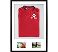 Athena Premium Wood DIY Junior 3D Mounted + Double Aperture Sports Shirt Display Frame for Football Shirt, Rugby Shirt Shadow Box - A1 59.4 x 84cm - Black Frame, White Mount, White Backing Card