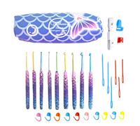 Athena’s Elements Mermaid Purple Crochet Hooks Set - 9-Piece Ergonomic Crochet Kit for Beginners & Experts - Soft Grip Knitting & Crochet Supplies with Case - Complete Set with Accessories