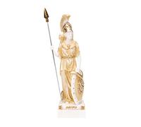 Athena With Owl Medusa Holding Shield Greek Goddess Alabaster Statue Gold 10.23 Inches
