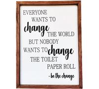 Athena's Elements Farmhouse Bathroom Wall Decor,Be The Change Bathroom Wall Art Sign 16x12x1 Inch, Guest Bathroom Decor, Bathroom Self Decor
