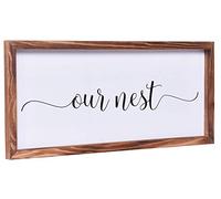 Athena's Elements Farmhouse Decor,Modern Rustic Wall Art Home Decor,Our Nest Sign,Cute Solid Wood Framed Printed Sign for Entry, Living Room, Foyer, Hallway,Clear and Easy to Read,Size 8x17 Inches