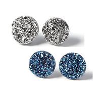 Atheniz Magnetology Lymphvity Germanium Earrings, Amo'Thea Lymphactive Mag Studs, Magnetic Stud Non Piercing Acupressure Earrings, Crystal Magnetic Therapy Earrings (Silver+Blue,10mm)